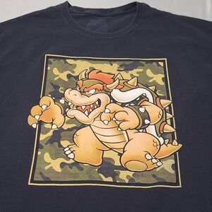 Super Mario Bowser Graphic T-Shirt Mens 2XL Black Camo King Koopa Nintendo Tee